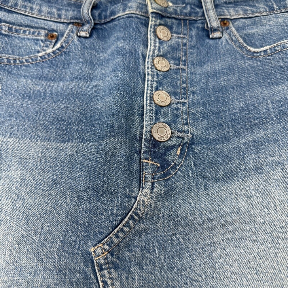 Gap Woman's 6 / 28 Denim Skirt Raw Hem‎ High Waist Distressed Stretch Button Fly - Picture 2 of 5